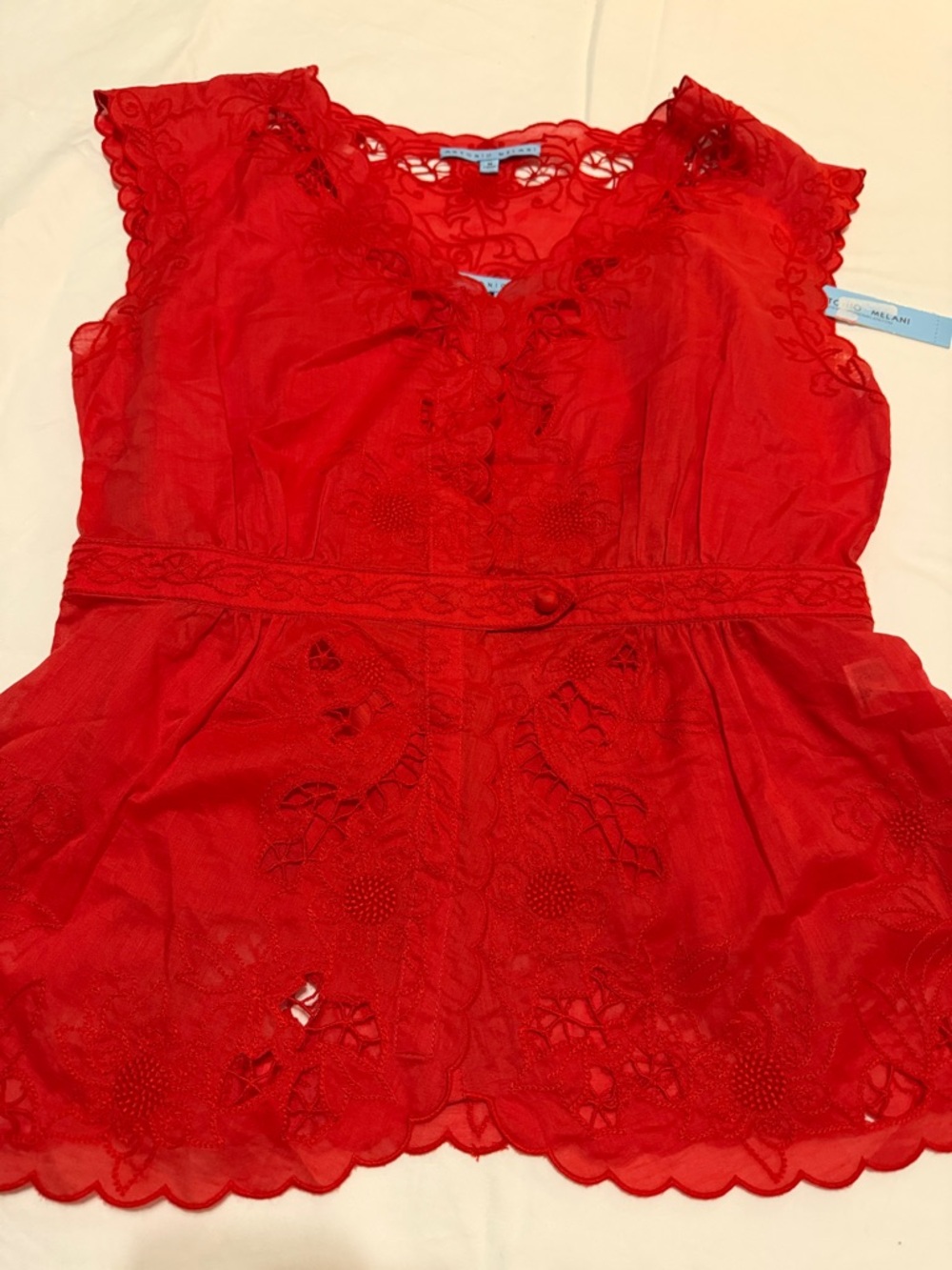 Antonio Melani Sleeveless  Embroidered Blouse & Detachable Lining Cotton M, NWT